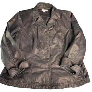 Coldwater Creek Plus Sz Women's 18W Bronze Copper Cotton Jacket Snaps Collar LS